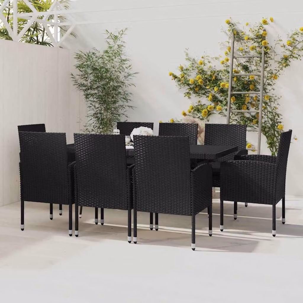Set da pranzo da giardino vidaXL in polyrattan nero con piano in vetro per 9 persone – 1
