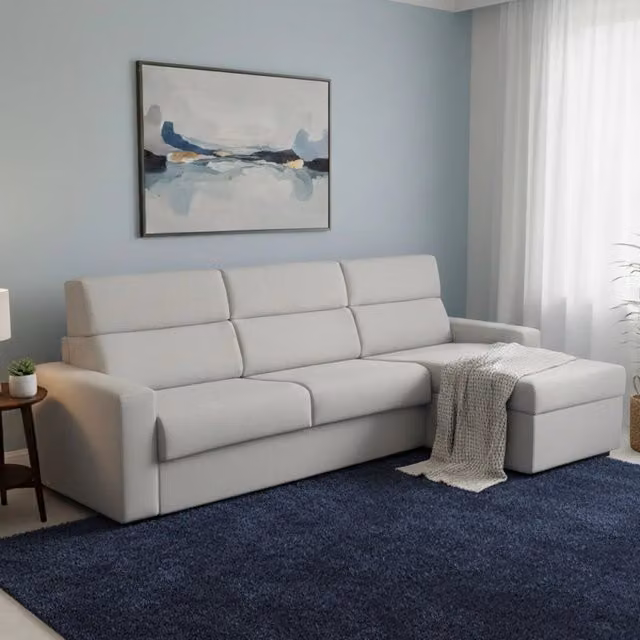 Divano Letto Pusiano DMORA con Penisola Sfoderabile Grigio Chiaro L/P: 280 x 160 cm