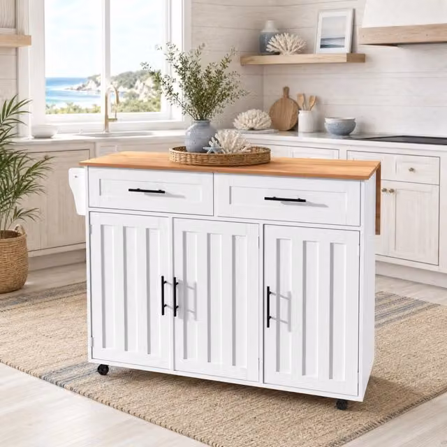 Carrello da cucina con piano pieghevole e ruote, bianco