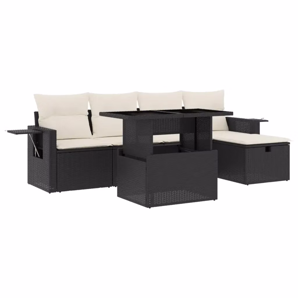 vidaXL Set Divano da Giardino a L 6 pz in Polyrattan Nero con Cuscini e Tavolino da Esterno – 2