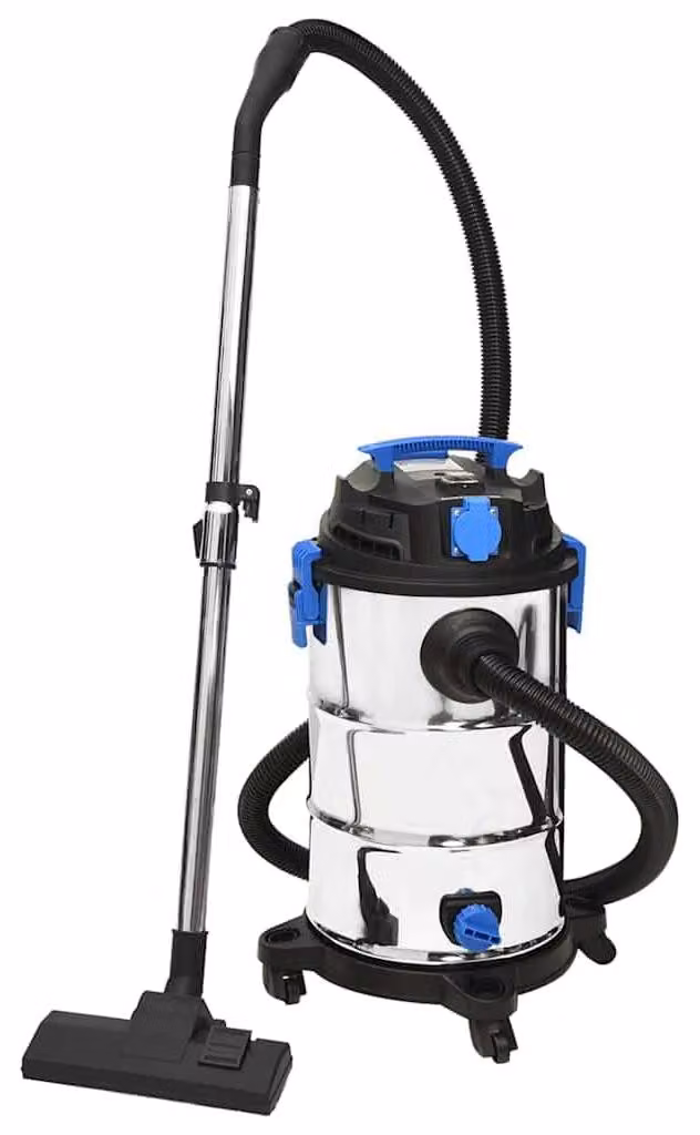 Aspirapolvere a secco e umido, 1200 W, capacità 30 litri, acciaio inossidabile, ideale per officine e auto