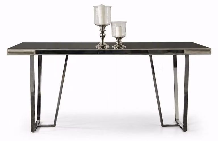 Tavolo da pranzo moderno, beige, in metallo, design, con piano in legno