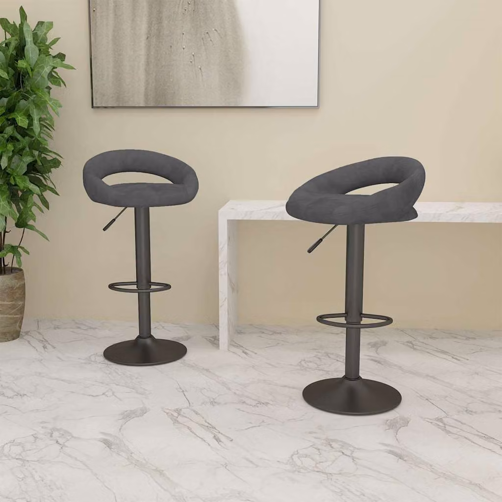 Set di 2 sgabelli da bar vidaXL in velluto grigio scuro con base girevole a 360 gradi