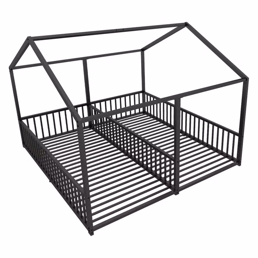 Letto a castello per bambini Zephmum in metallo con design a casetta, colore nero, L/P/H: 200 x 90 x 174,5 cm – 2
