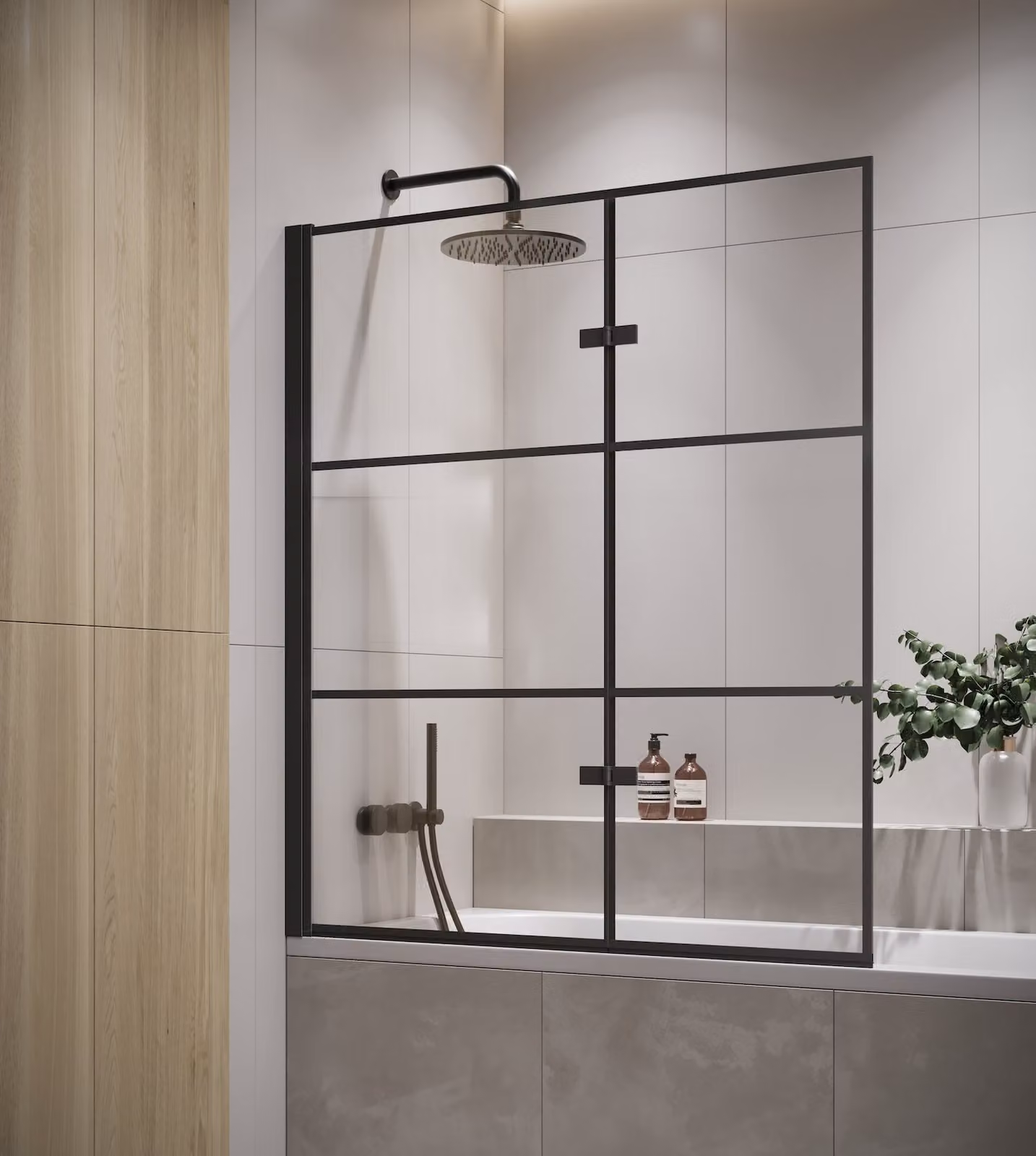 Badplaats Parete Vasca Berkan 120 x 140 cm - Nero - Anta Pivotante 5 mm - Vetro di Sicurezza e Anticalcare