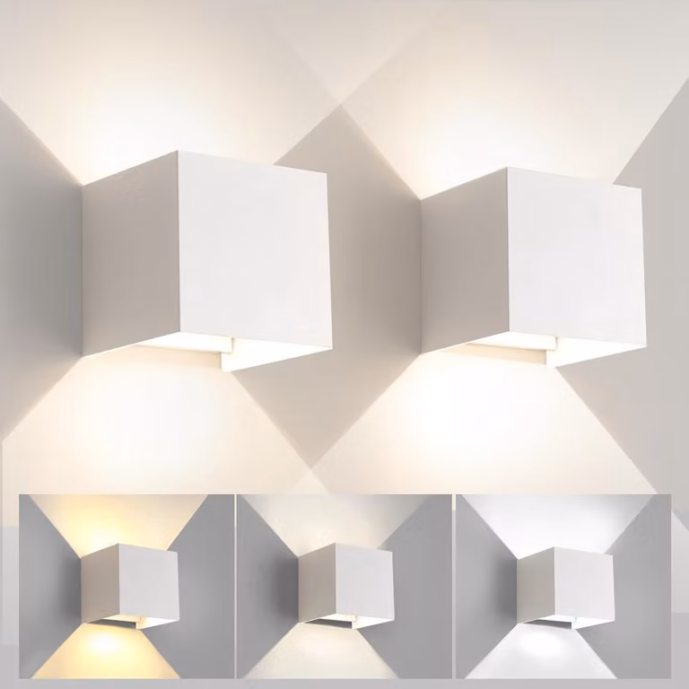 Lampada a LED da parete, set da 2, 12W, 3 temperature di colore, dimmerabile, grado di protezione IP65, colore bianco
