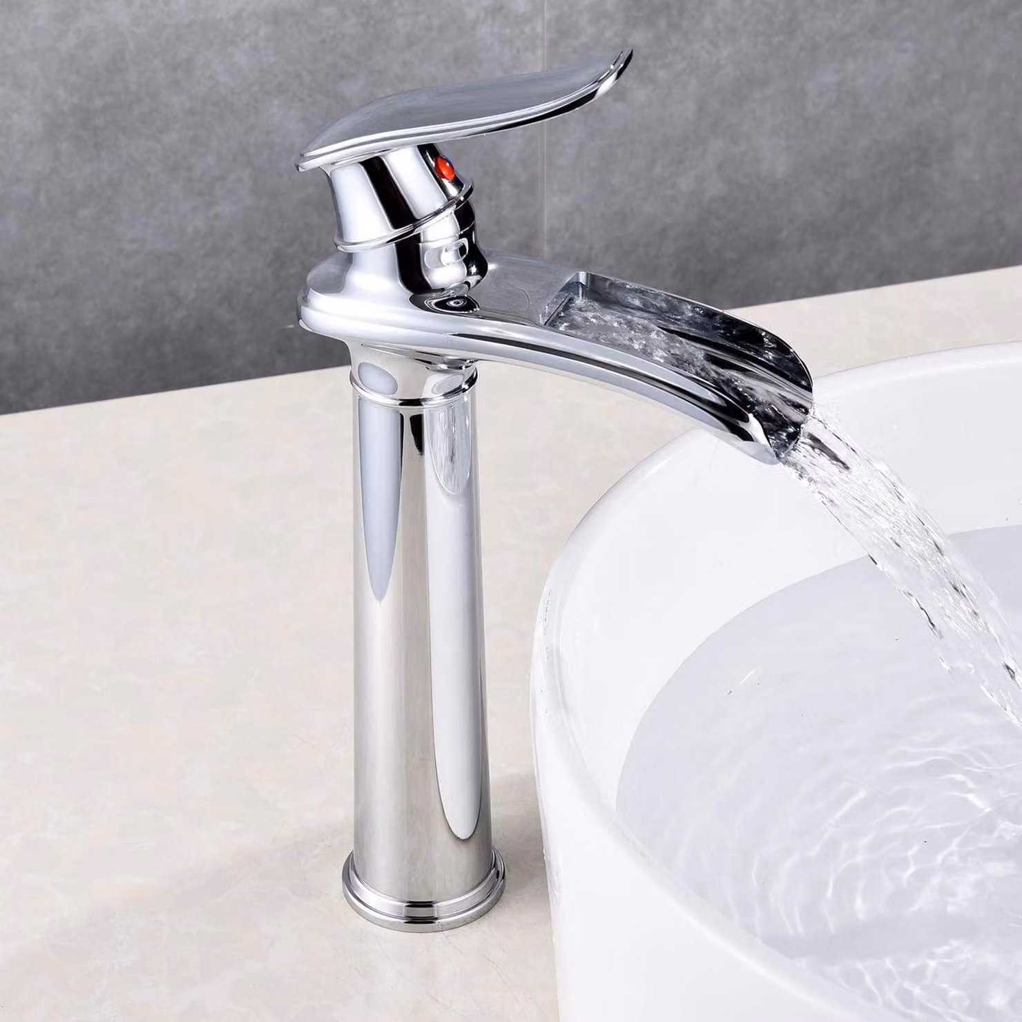 Miscelatore per lavabo a cascata, monocomando, cromato, in ottone, stile retrò