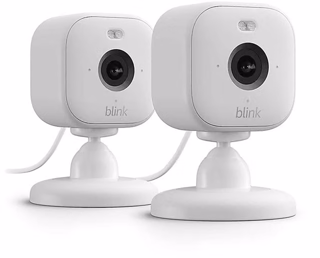 Videocamera di sorveglianza Amazon Blink Mini 2, per interno ed esterno, con connettività WiFi, visione notturna e microfono integrato, colore bianco