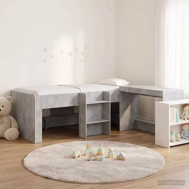 Letto alto per bambini con scrivania 2 pz Grigio Cemento 3423457