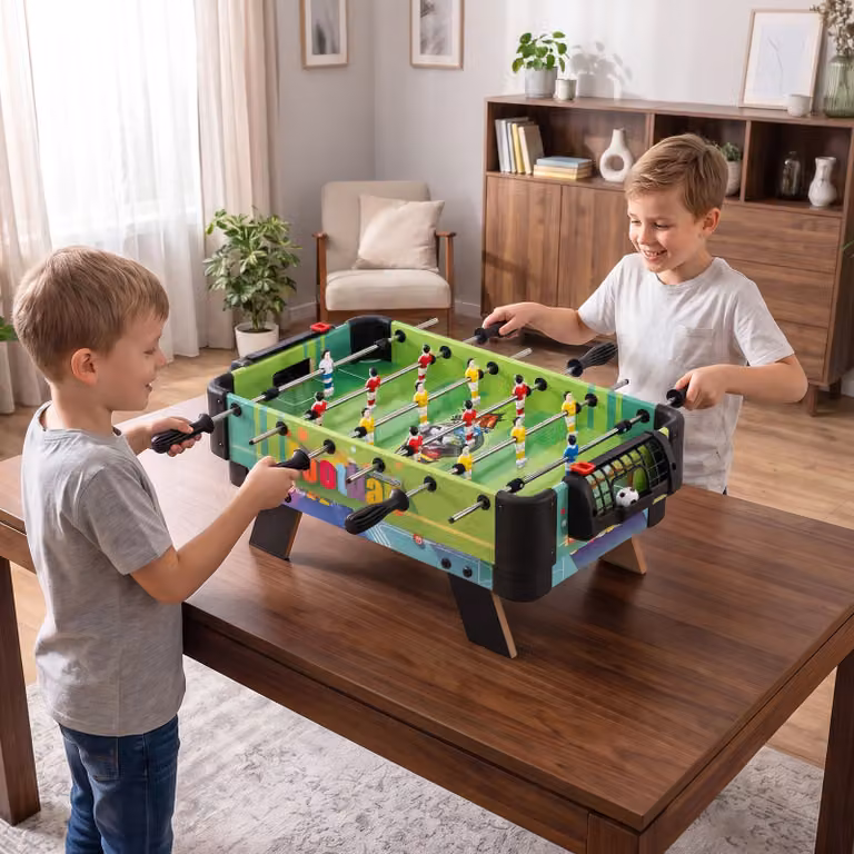 Costway Tavolo multigioco 4 in 1 per bambini 3+ anni, Tavolo da gioco multifunzione con calcio balilla curling biliardo e bowling con accessori
