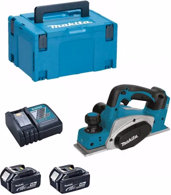 Pialla Makita DKP180RMJ Blu con 2 batterie da 4,0 Ah, caricabatterie DC18RC e sistema MAKPAC 3
