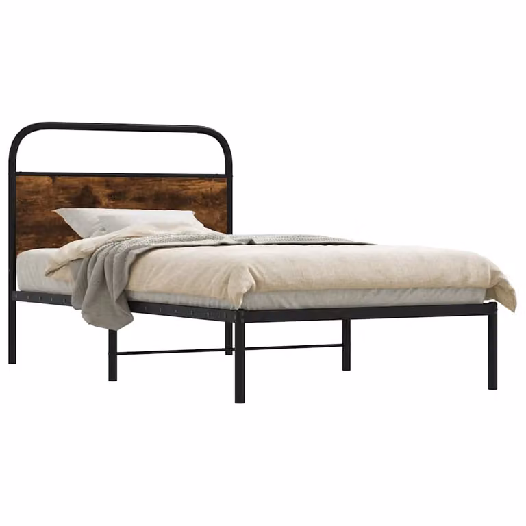vidaXL Giroletto senza Materasso in Rovere Fumo e Truciolato, L: 100 cm, P: 207 cm, H: 112 cm