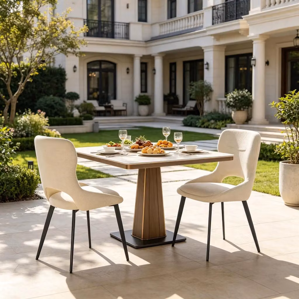 Set di 2 sedie da pranzo MIVRAY in cheniglia beige con schienale traforato e struttura in metallo con piedini regolabili