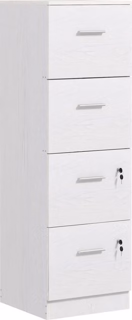 Armadio per ufficio HOMCOM in legno bianco con 4 cassetti, 2 serrature e barra portadocumenti, L: 40 cm, P: 42 cm, H: 130.8 cm