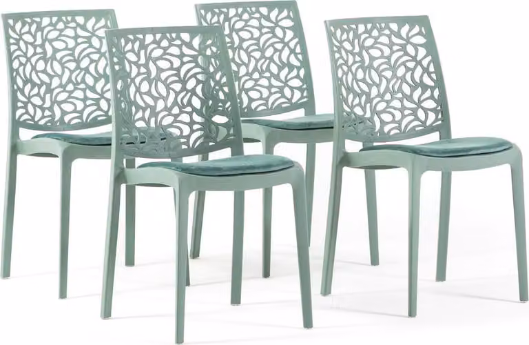 Set di 4 sedie in polipropilene con rinforzo in fibra di vetro e seduta imbottita in velluto - sedie robuste, eleganti e confortevoli, impilabili e resistenti, ideali per cucine,da pranzo, bar e ristoranti - design moderno - ANNA SOFT - verde salvia