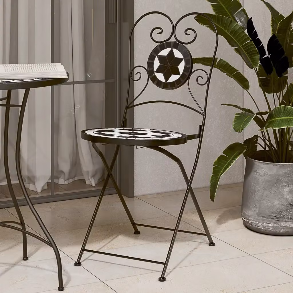 Set di 2 sedie da bistrot pieghevoli e impilabili in metallo nero e bianco per esterno, giardino e terrazzo – 2