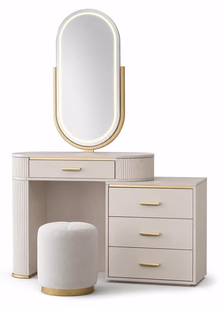 Elegante tavolino da trucco con specchio illuminato e ampi cassetti