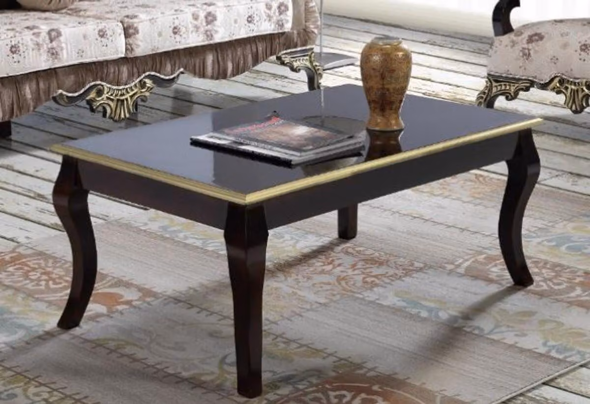 Casa Padrino Tavolino barocco nero/oro 100 x 74 x h. 46 cm - Tavolo da salotto in legno massiccio in stile barocco - Mobili da salotto barocchi