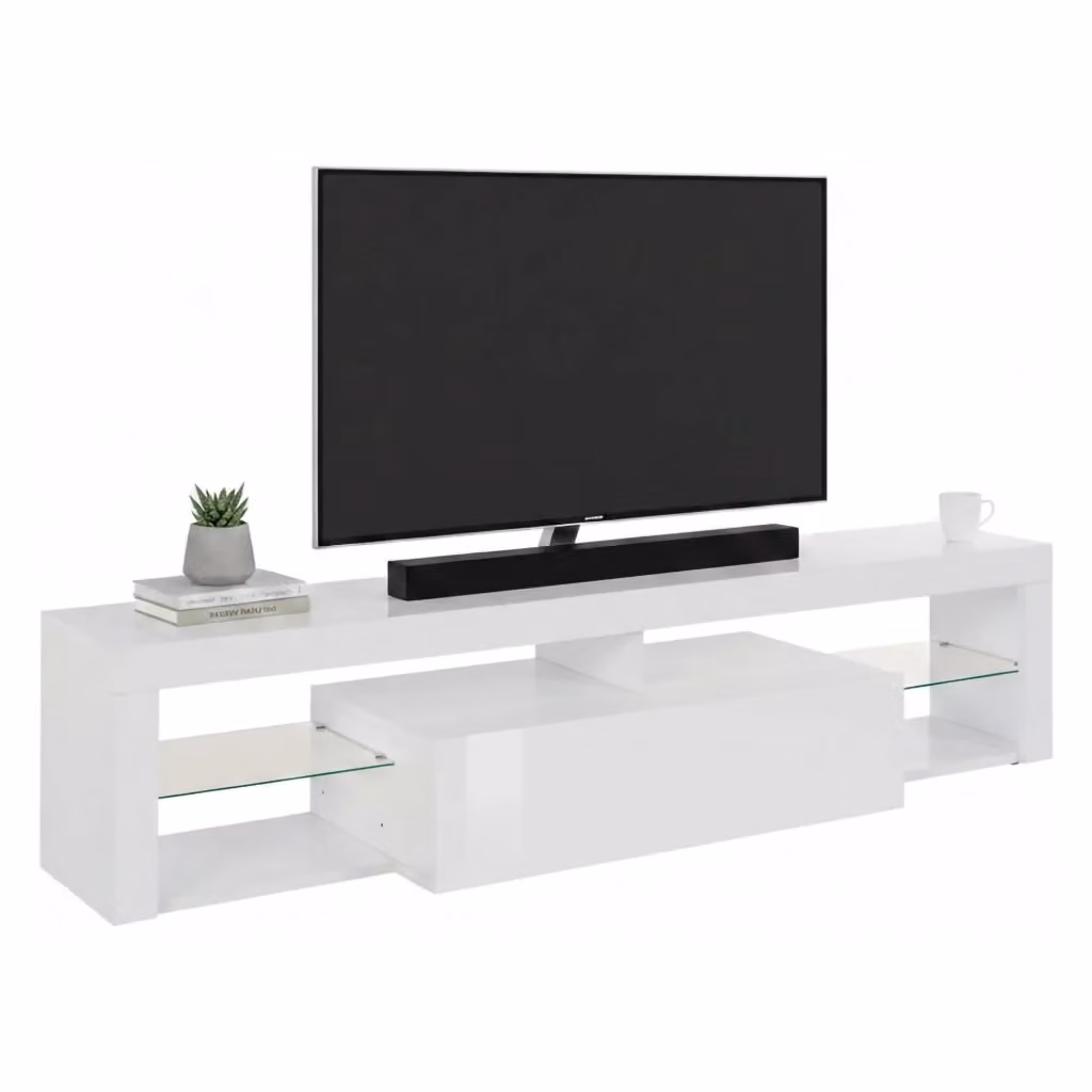 Mobile porta TV Ivy DMORA, Credenza bassa da soggiorno con illuminazione integrata, Bianco lucido, L: 160 cm, P: 40 cm, H: 35 cm – 2