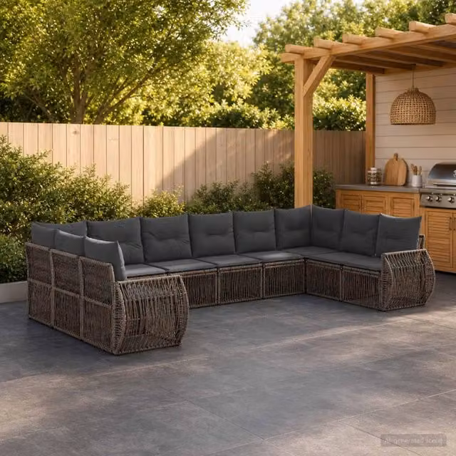 Set Divano da Giardino 10 pz Grigio e Grigio Scuro polyrattan 3435527