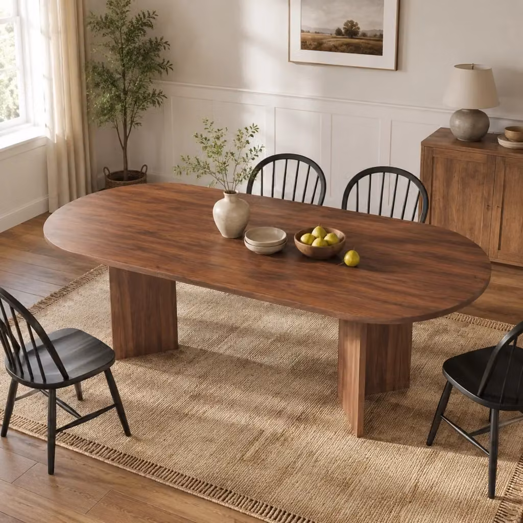 Tavolo da pranzo allungabile Mivray moderno in MDF color marrone con piano ovale e angoli arrotondati – 2
