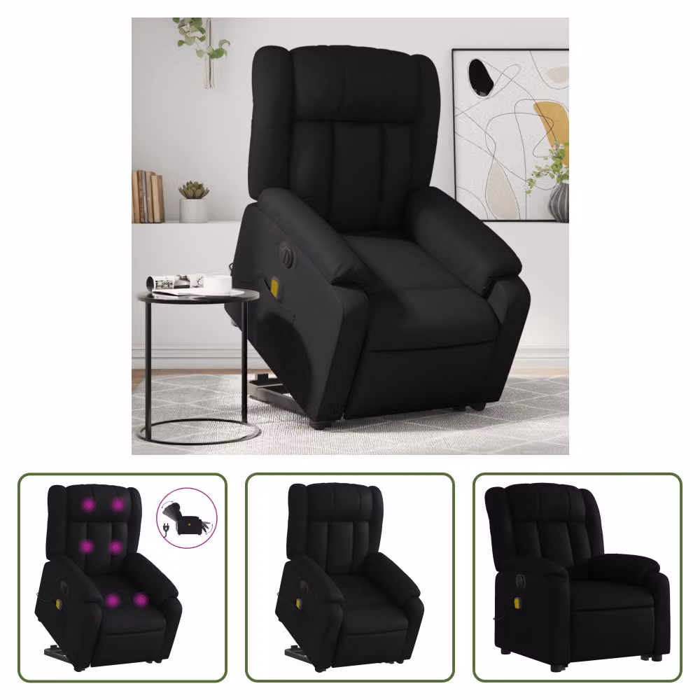 The Living Store Sedia massaggiante con supporto in piedi elettrica in ecopelle nera