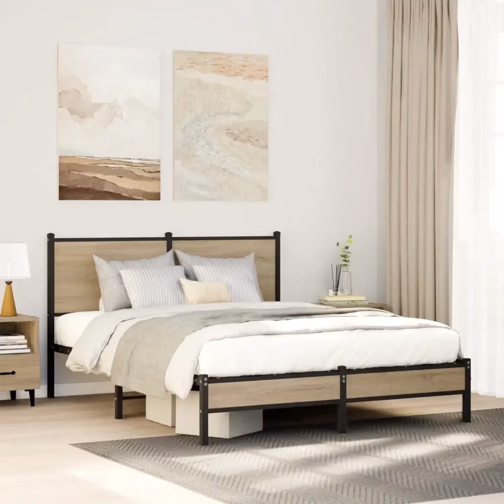 Letto matrimoniale in metallo e legno color rovere sonoma L/P/H: 140 x 200 x 91.5 cm – 2