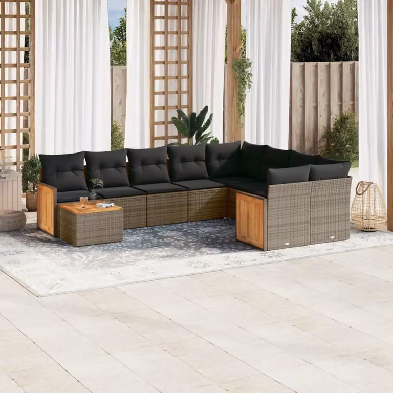 Maison Exclusive - Set da giardino 10 pezzi con cuscini Grigio Poly Rattan