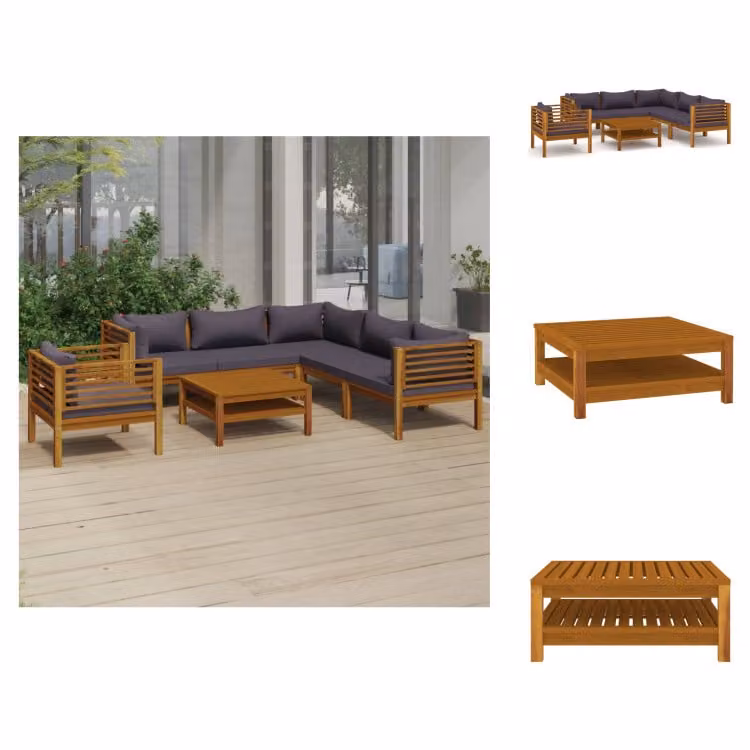 vidaXL Set di 7 pezzi per salotto da giardino con cuscino in legno massiccio di acacia - Set di mobili da giardino