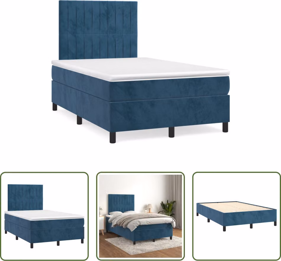 The Living Store Letto a molle con materasso blu scuro 120x190 cm in velluto