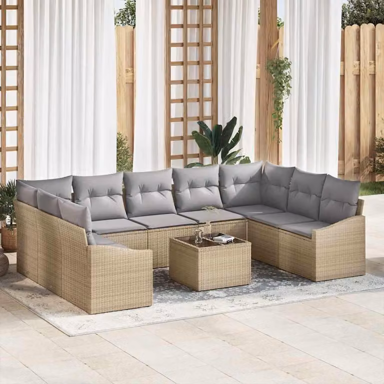 Maison Exclusive - Set Divano da Giardino 9 pcs Beige e Grigio Chiaro polyrattan