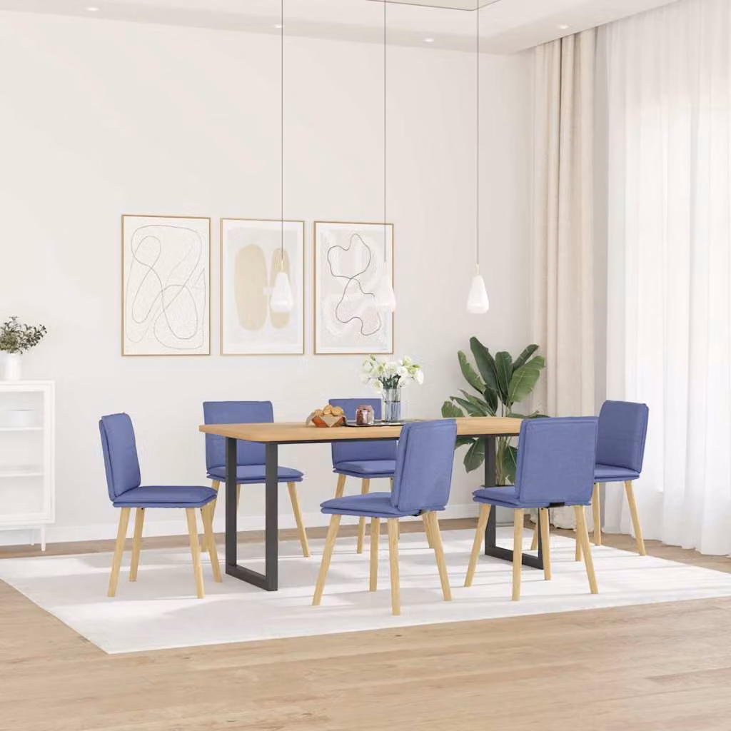 Set di 6 sedie da pranzo vidaXL in tessuto blu jeans con struttura in legno e metallo per cucina e soggiorno