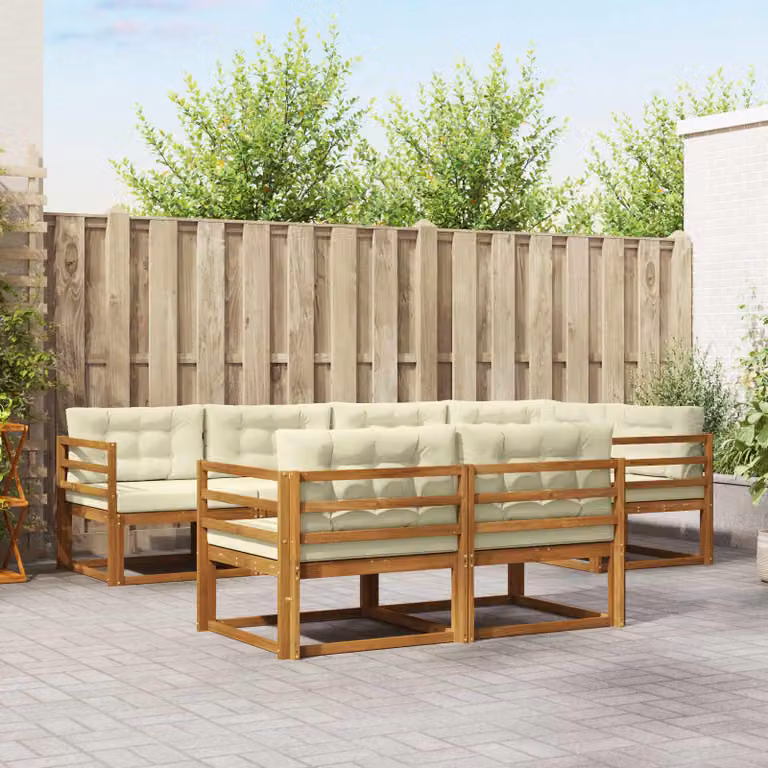Set di divani da esterno vidaXL a forma di U in legno di acacia con cuscini, 8 pezzi, beige e marrone