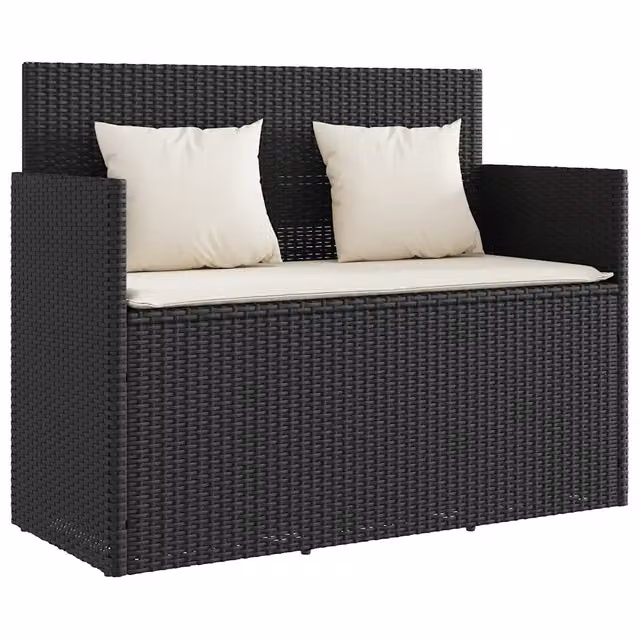 Panca da Giardino-Panca da esterno con Cuscini Nera in Polyrattan