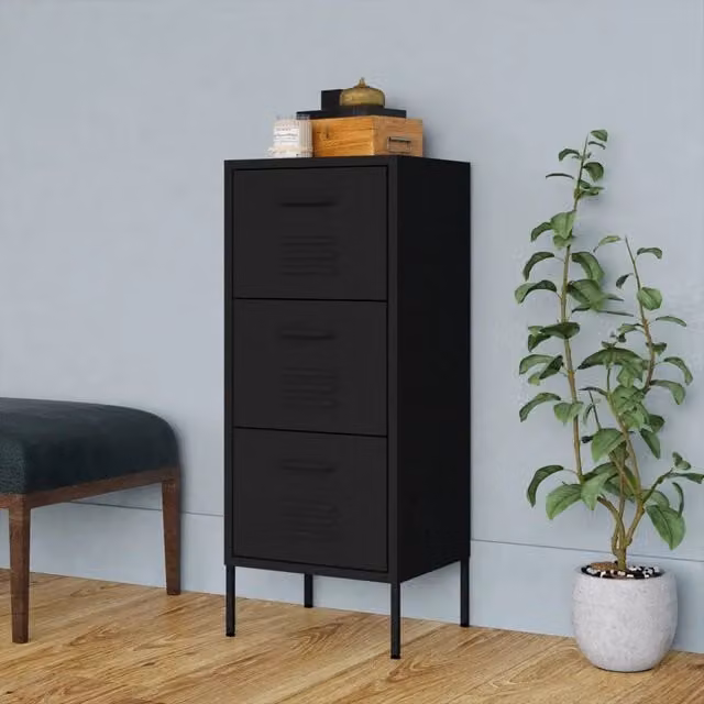 Armadietto da bagno nero in metallo con ante a battente e cassetti vidaXL L: 42,5 cm, P: 35,0 cm, H: 101,5 cm