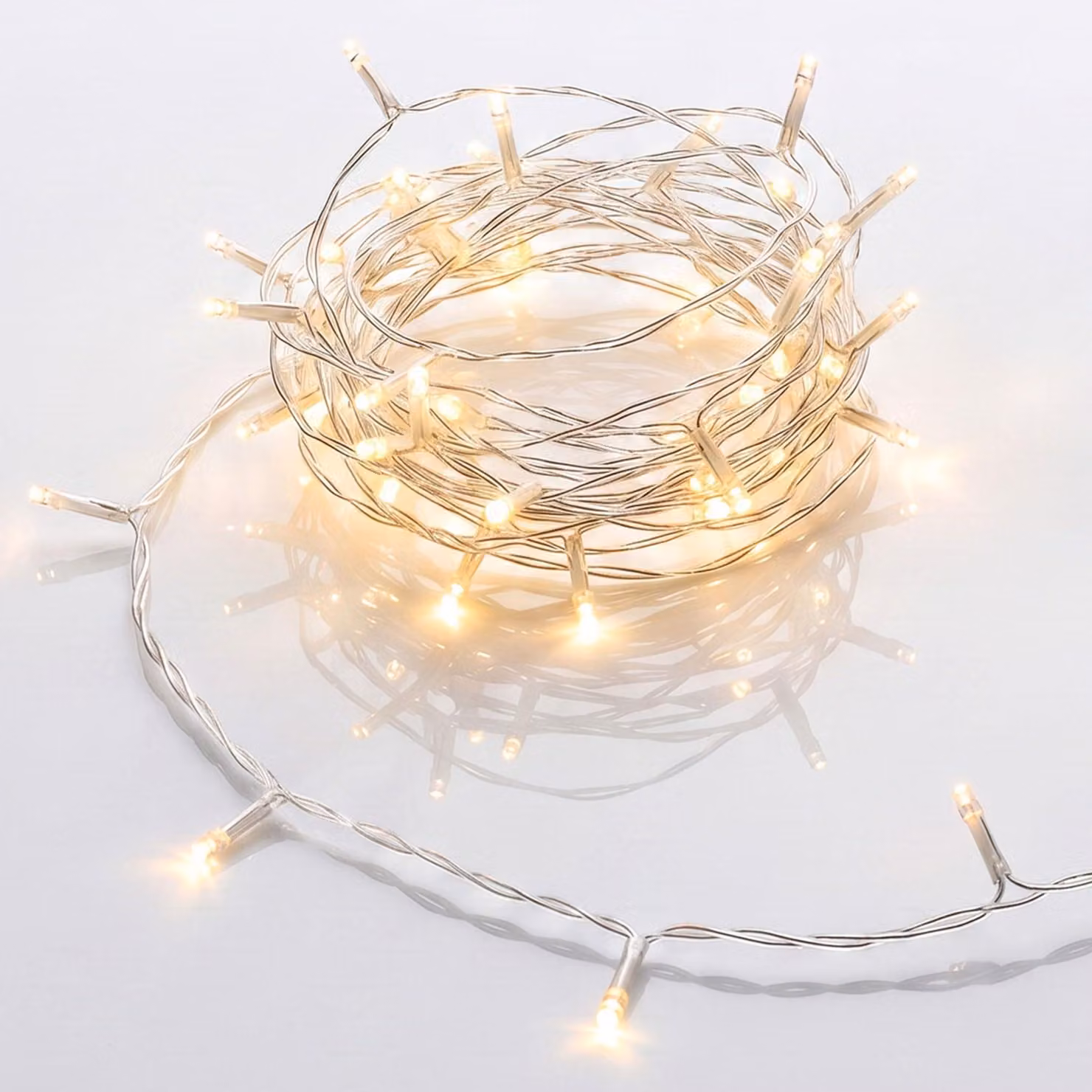 Catena luminosa a LED, luce bianco caldo, 5 metri, 50 LED, con timer, alimentata a batteria