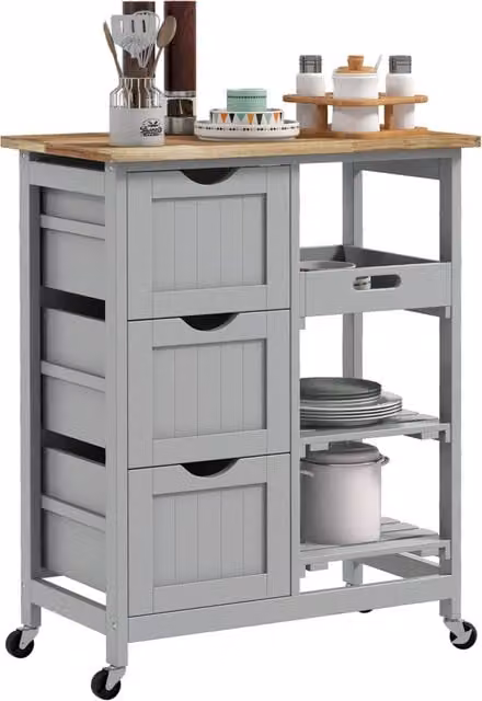 Tavolino da cucina moderno Zephmum con ruote in legno e MDF grigio L: 67 cm, P: 37 cm, H: 85,5 cm