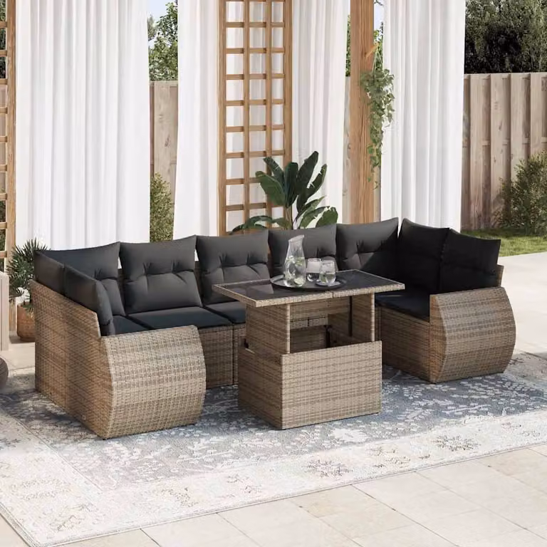 Set Divano da Giardino vidaXL 8 pz a Forma di L con Cuscini e Tavolino, Grigio