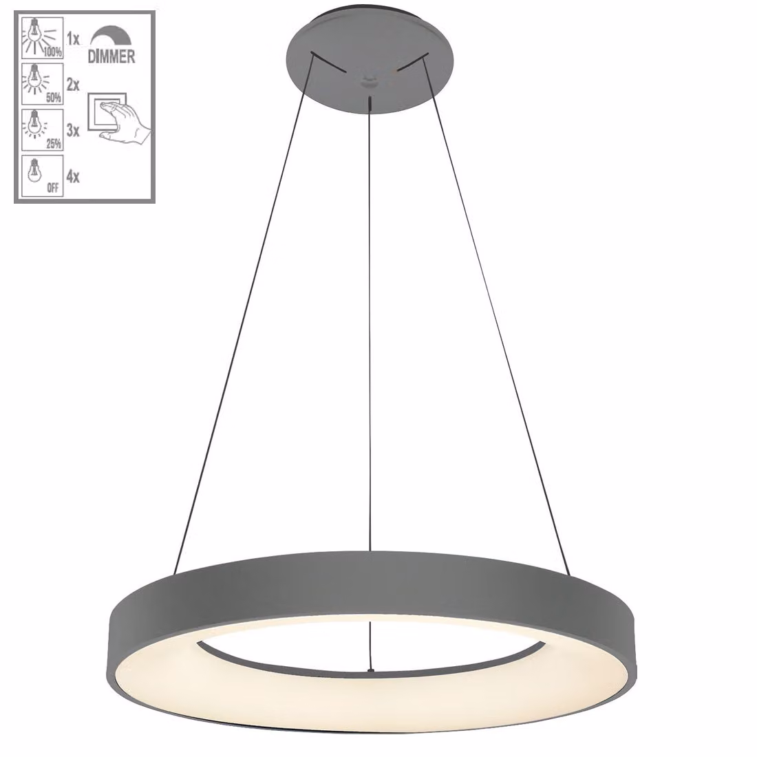Lampada a sospensione LED GENTIS 50W, 4000K, grigio, Ø: 60 H: 120 cm, dimmerabile in 4 fasi