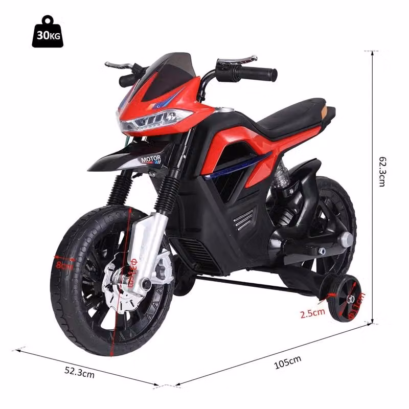 Moto elettrica per bambini con doppia sospensione, musica e luci, colore rosso – 2