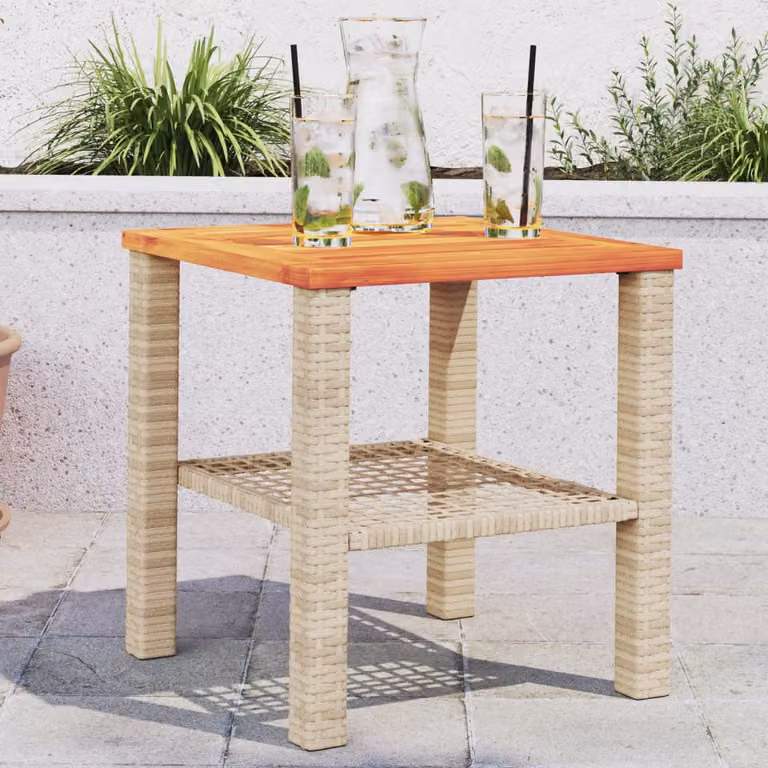 vidaXL Tavolo da giardino quadrato in polyrattan e legno di acacia beige, L 40 x P 40 x H 42 cm