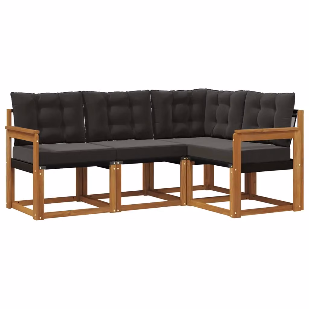 Set di divani da esterno a L vidaXL in legno di acacia e textilene, colore marrone e nero, con cuscini inclusi – 2