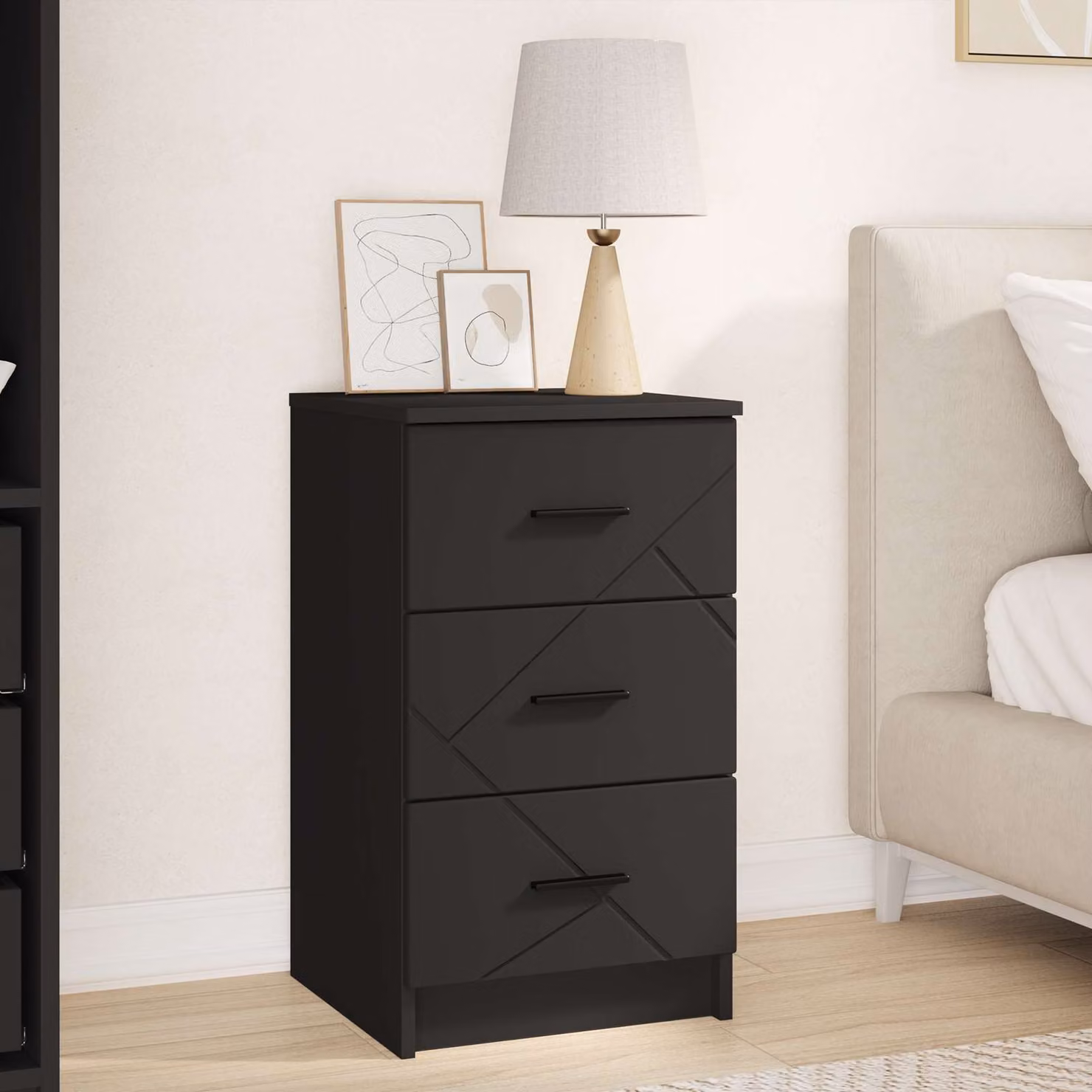 Armadio da notte vidaXL nero in legno ingegnerizzato L/P/H: 38 x 38 x 66 cm