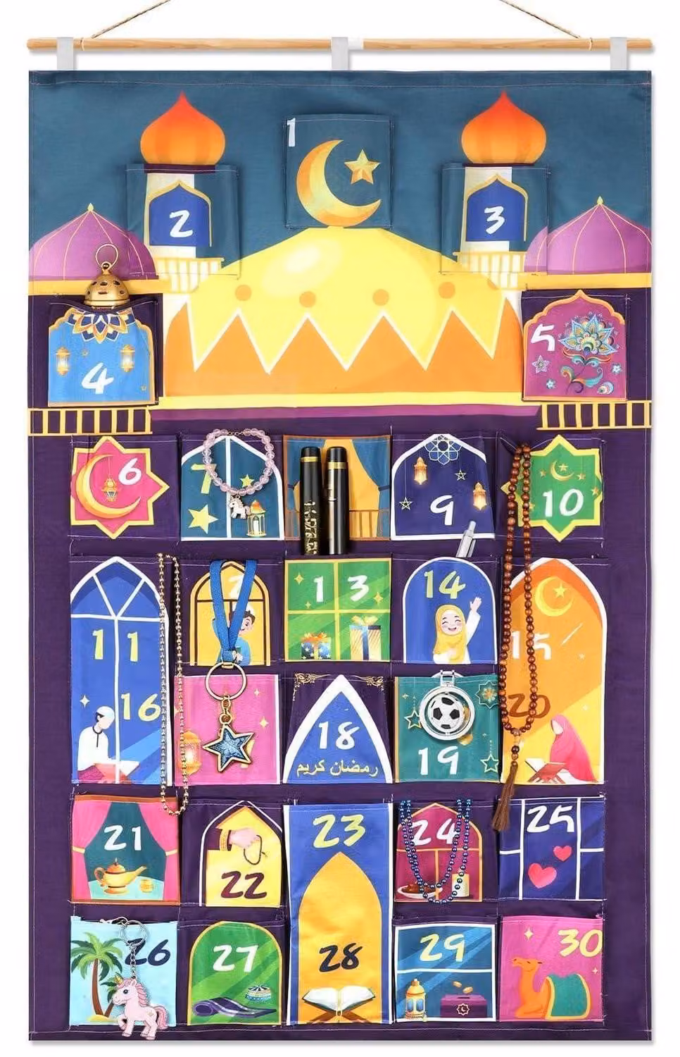 Calendario del Ramadan, design per moschea, tessuto, 110x70 cm, riutilizzabile per 30 giorni