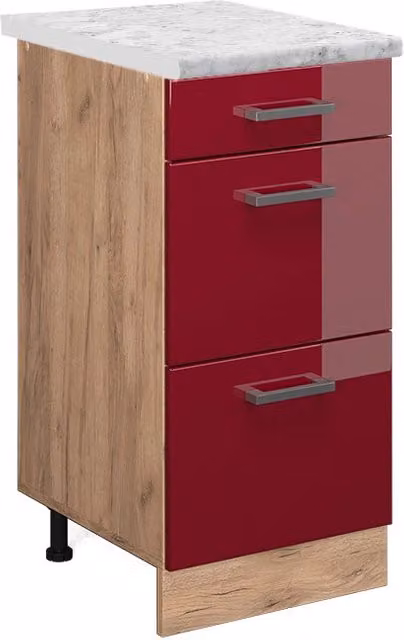 Mobiletto base per cucina R-Line Rosso lucido/Rovere dorato 40 cm PL Marmo Vicco