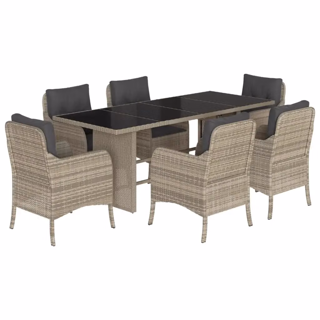 Set da pranzo da giardino moderno vidaXL in polyrattan con piano in vetro, 7 pezzi, grigio antracite – 2