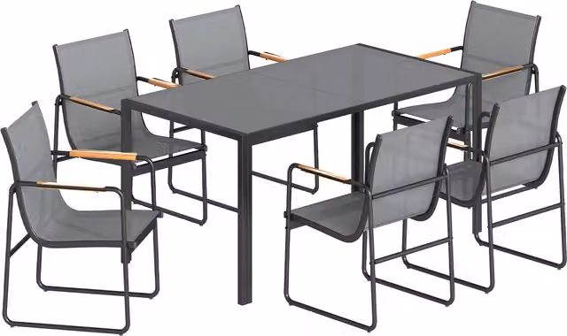 Set Tavolo e 6 Sedie da Giardino Outsunny con Piano in Vetro Temperato Grigio