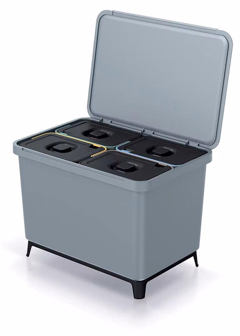 Sistema di smistamento per la raccolta differenziata, capacità 4 x 10 litri, colore grigio, materiale plastico, smontabile