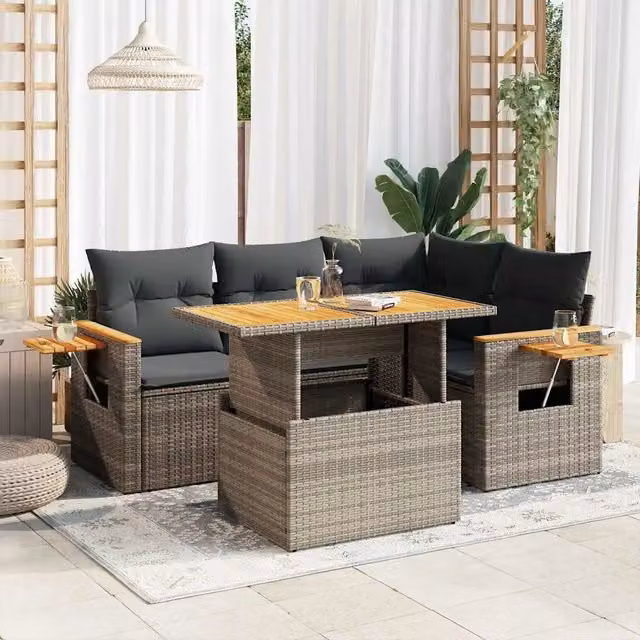 Set Divano Giardino 5 pz con Cuscini Grigio Polyrattan Acacia 3327595