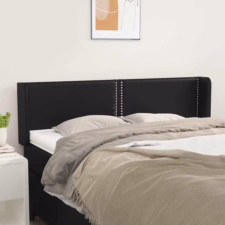 Testiera ad orecchio vidaXL in similpelle nera con struttura in legno, L: 147 cm, P: 16 cm, H: 78-88 cm